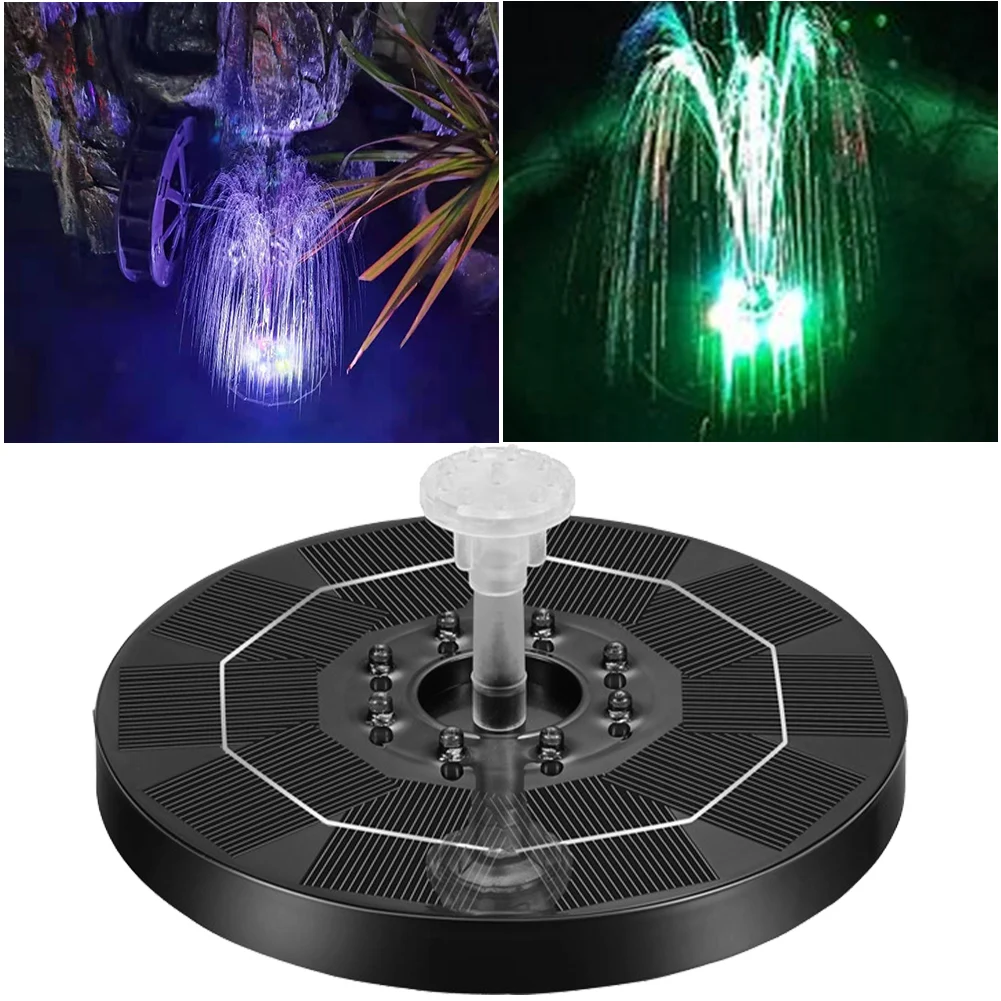 Bomba de fuente Solar de 3W/3,5 W/5,5 W con 6 boquillas y luz LED, bombas de agua flotantes para baño de pájaros para estanques de jardín, piscina, pecera, acuario