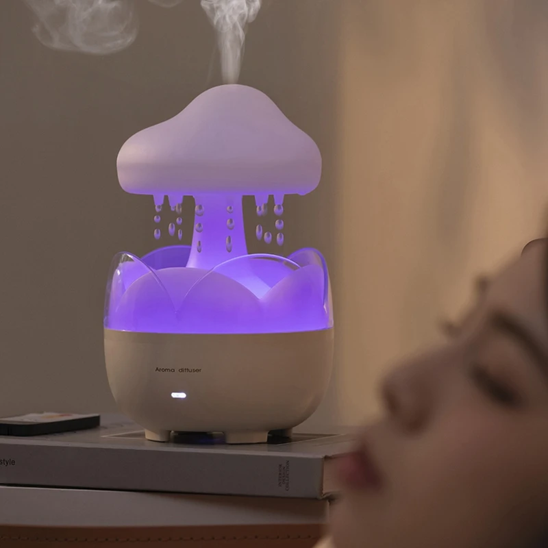 3 In 1 Rain Cloud Humidifier Water Drip Humidifier With Remote Oil Diffusers Lamp Mushroom Humidifier For Bedroom EU Plug