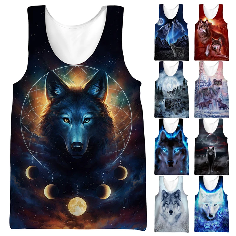 

2023 New Animal Wolf 3D Tank Tops Unisex Harajuku Fashion Casual Sleeveless Tops Men Women Summer Streetwear Fitness Cool Vest