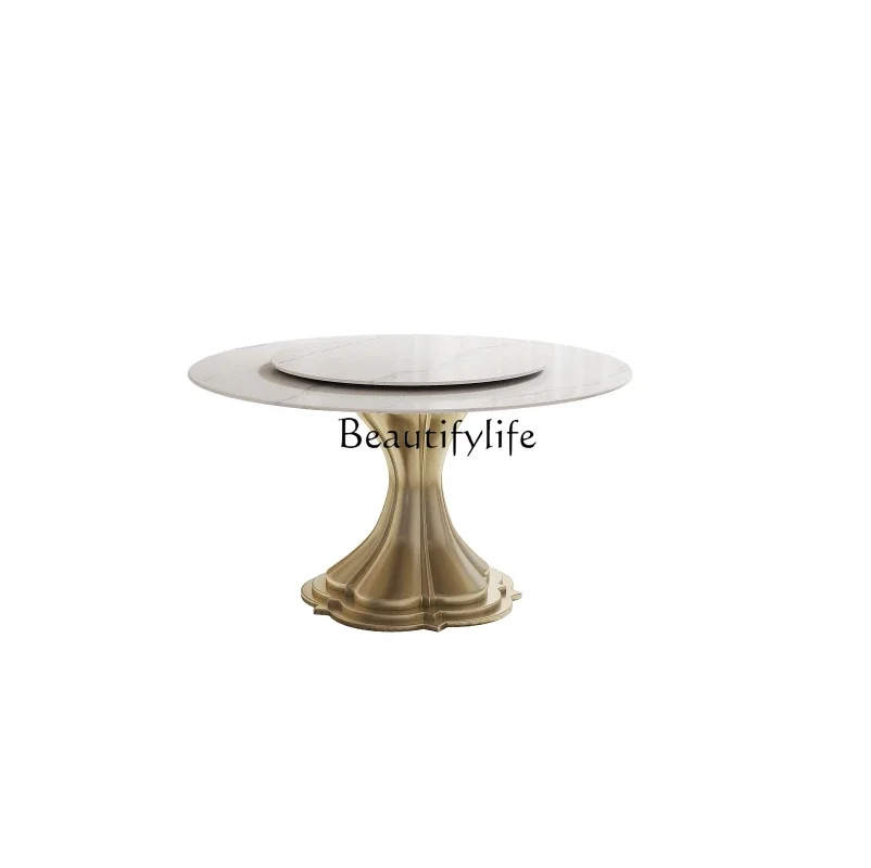 

Light luxury high-end dining table Round rotating luxury stone dining table