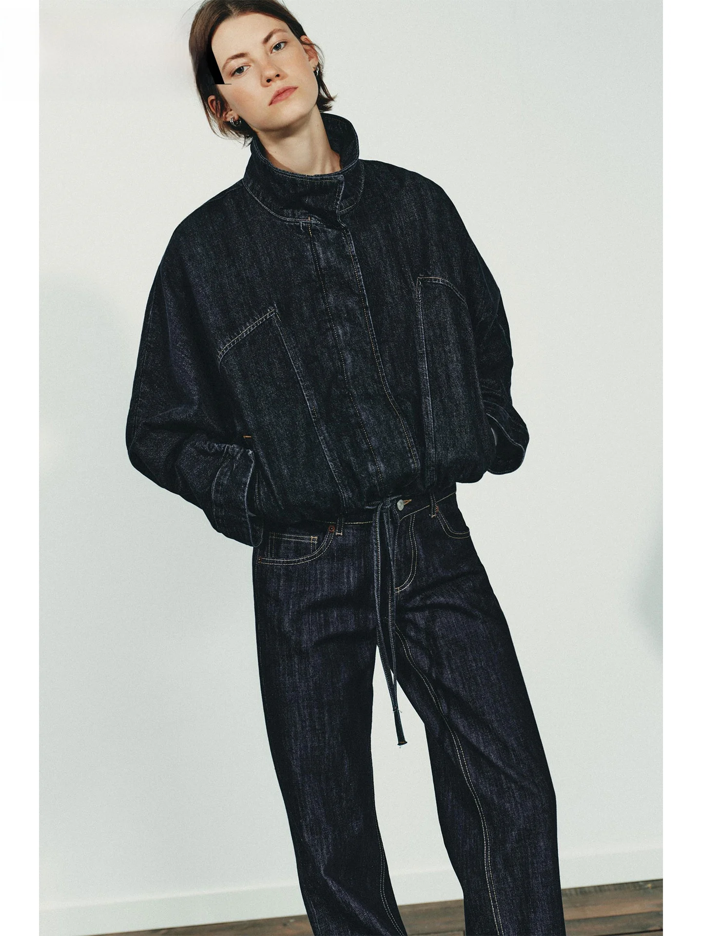 

ZAPRHA 2025 Autumn New American ular Belted Batwing Sve Denim Jaet Women's Casual Loose Sle Outerwear