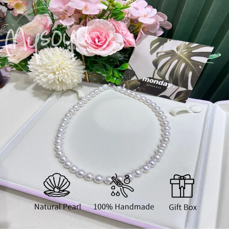 

MYSOYA White Edison Freshwater Pearl Necklace 9-11mm With Gift Box For Her/Him Birthday/Wedding/Christmas/New Year Gift