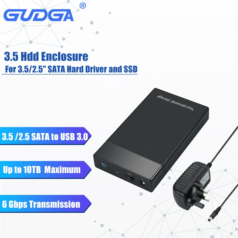 GUDGA 외부 상자 Hdd 3.5 인치 2.5 SATA to USB 3.0 6Gbps HDD 인클로저 SATA III SSD 케이스, 10 테라바이트 두꺼운 하드 드라이브 3.5 외부용 컴퓨터 노트북용 하드 디스크 박스 어댑터 3.5인치 HDD SSD 외장 하드 드라이브 인클로저 