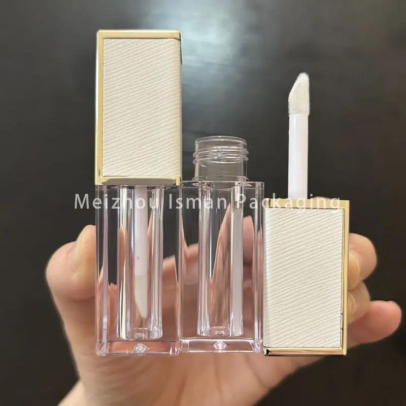 

50Pcs 4ml luxury white glitter wand lipgloss packaging empty clear square lip gloss container tubes with wands brush