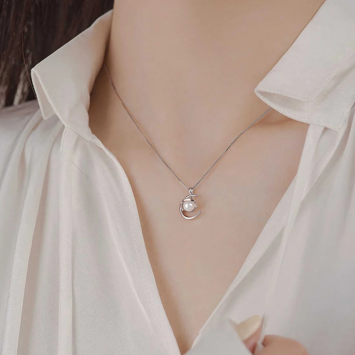 Pearl Necklace for Women Cosmic Planet Pendant Necklaces 925 Sterling Silver Jewelry Girl Birthday Gifts Star Moon Series