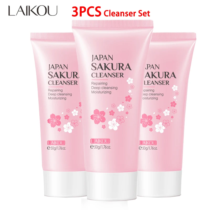 

LAlKOU Japan Sakura Gentle Cleansing Facial Cleanser Shrink Pores Deep Clean Oil Control Remove Blackhead Moisturizing Skin Care