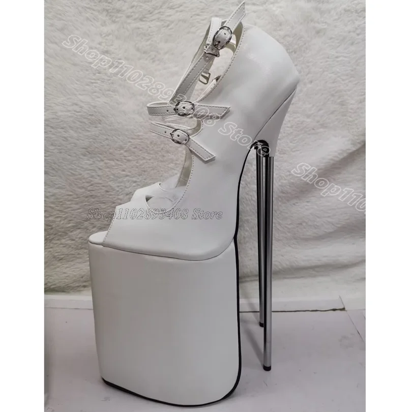 

White Ankle Buckle Stiletto Sandals Peep Toe Matte Leather Summer British Style Women Party Sexy Sandals Zapatos Para Mujere