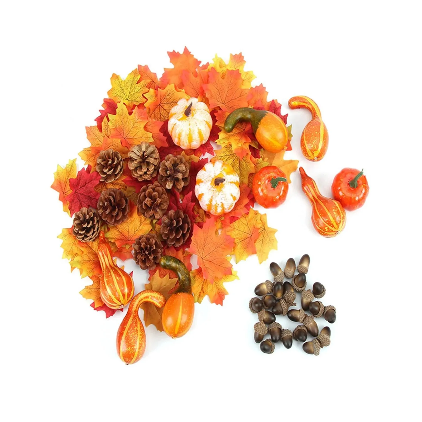 50pcs/set Mini Artificial Pumpkin Thanksgiving Fake Gourd Acorn Berries Maple Leaf Decoration For Home  Props DIY Crafts navidad