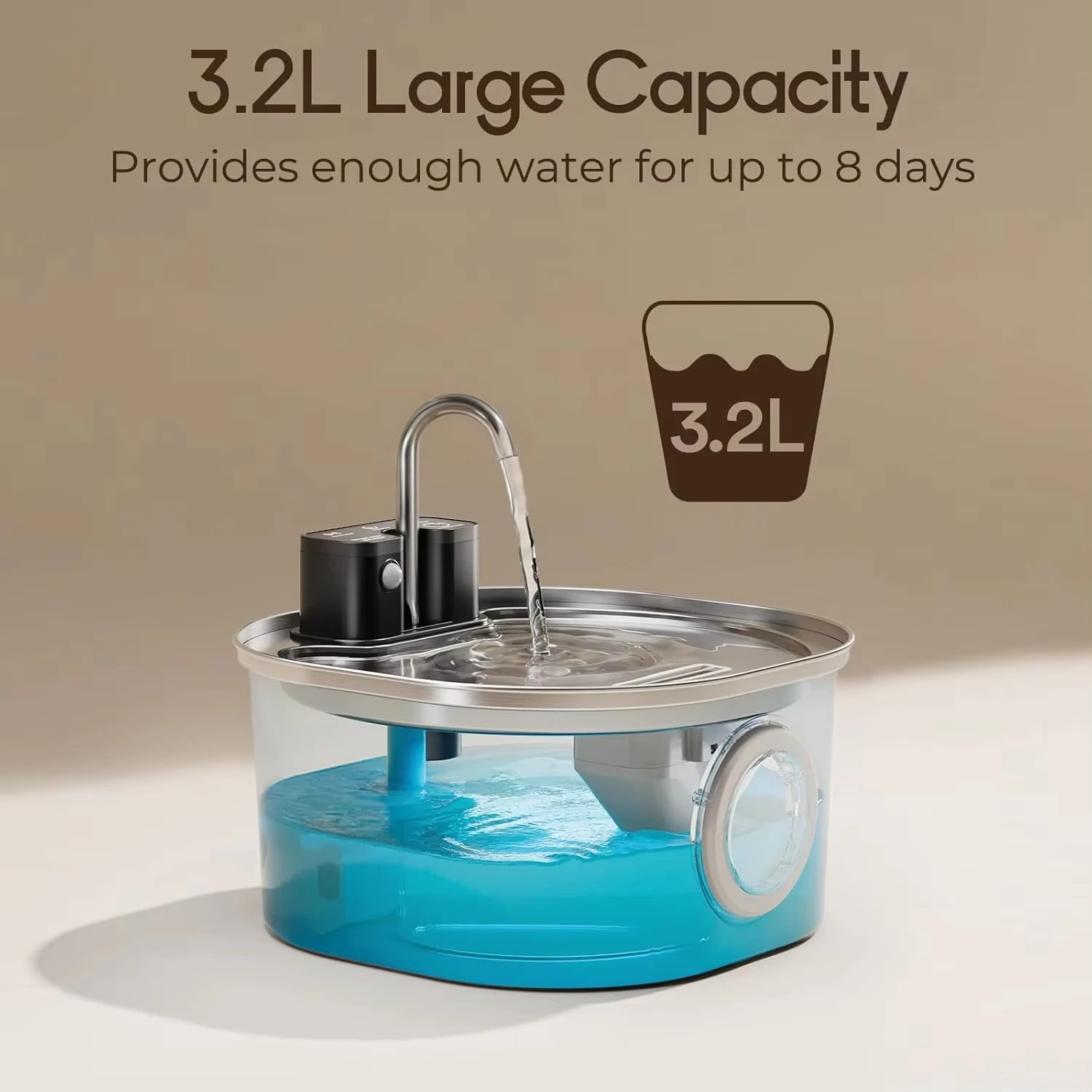 3L Smart Cat Water Fountain Wireless Automatic Induction Pet Water Dispenser Stainless Steel Cordless Rechargeable gallery 2