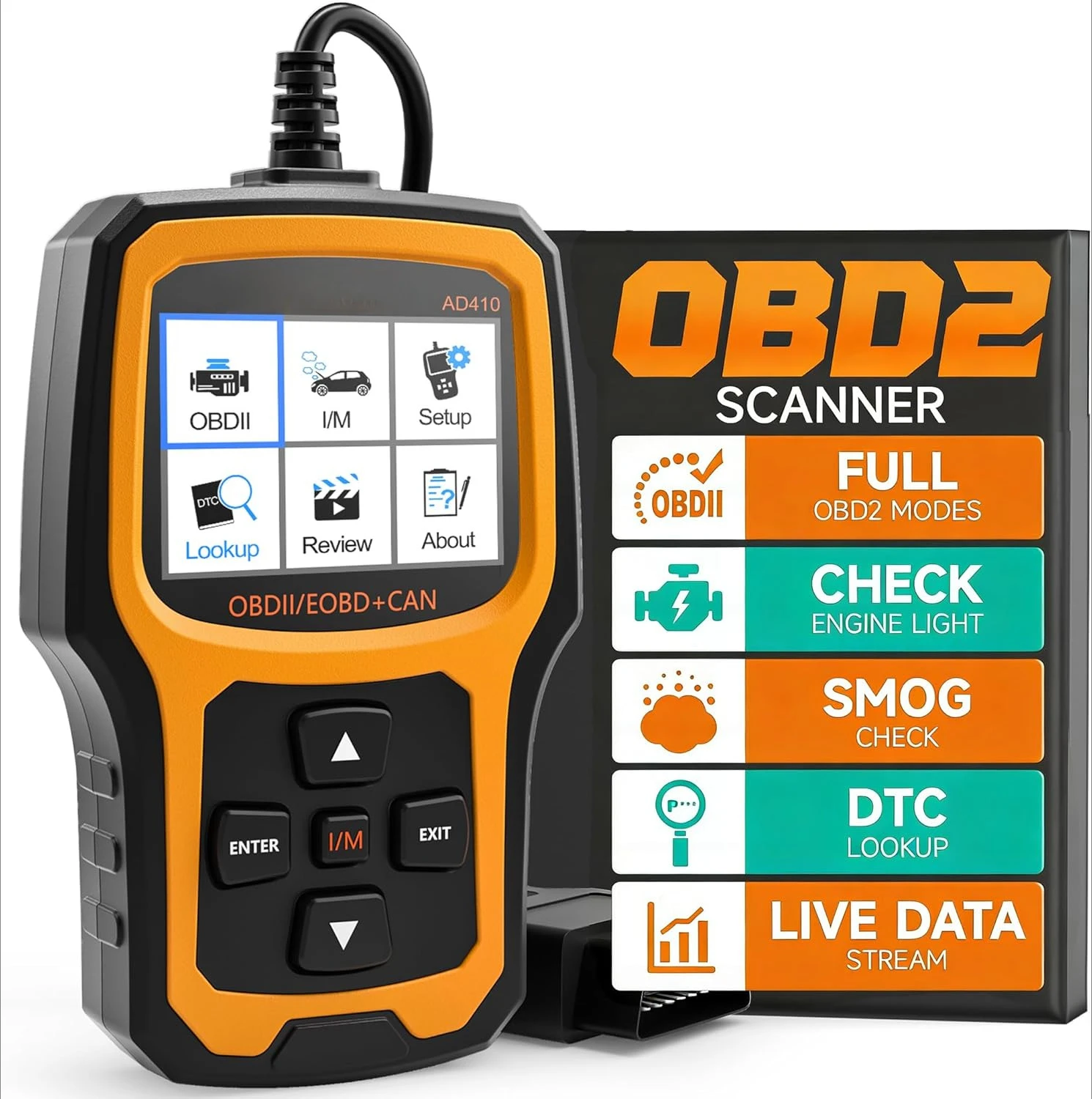 Vehicle Code Reader for Check Engine Light, Automotive OBD II Scanner Fault Diagnosis, OBDII Scan Tool for All OBDII Cars 1996+