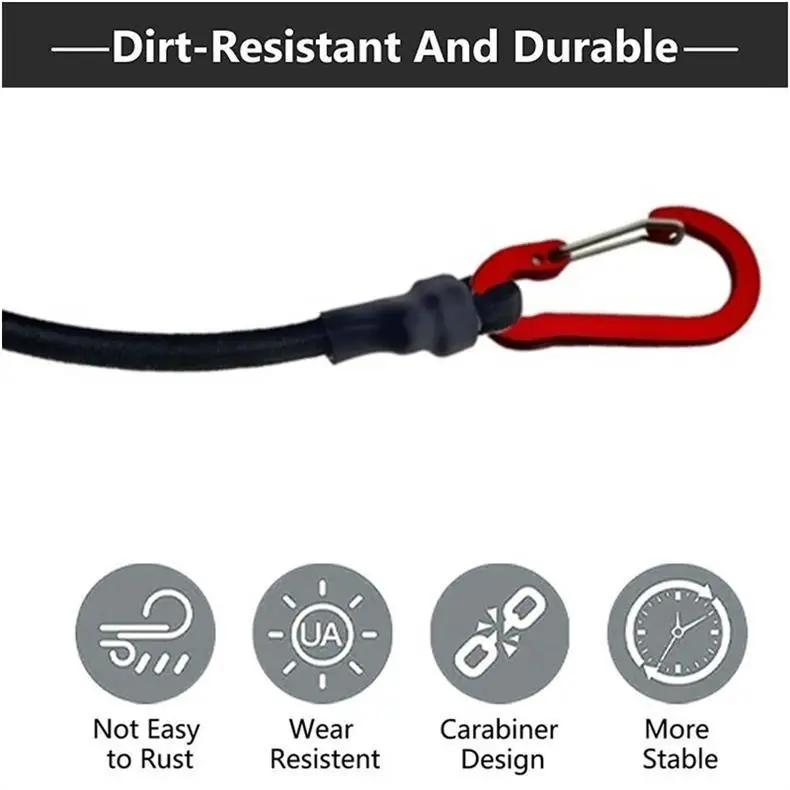 Heavy‑Duty Elastic Tie‑Down Rope with Carabiners, Multi‑Purpose Luggage Securing Strap for Bicycle Kayak Camping Outdoor Use