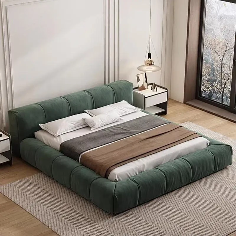 Modern King Size Bedroom Furniture Set Convertible Upholstered Bed with Soft Fabric Storage for Apartment
