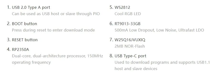 Raspberry Pi Pico 2 RP2350-USB-A Mini-Entwicklungsboard Dual-Core RP2350A Typ-C-Schnittstellenboard Prozessor 150MHz Reparaturwerkzeug – Detail 7