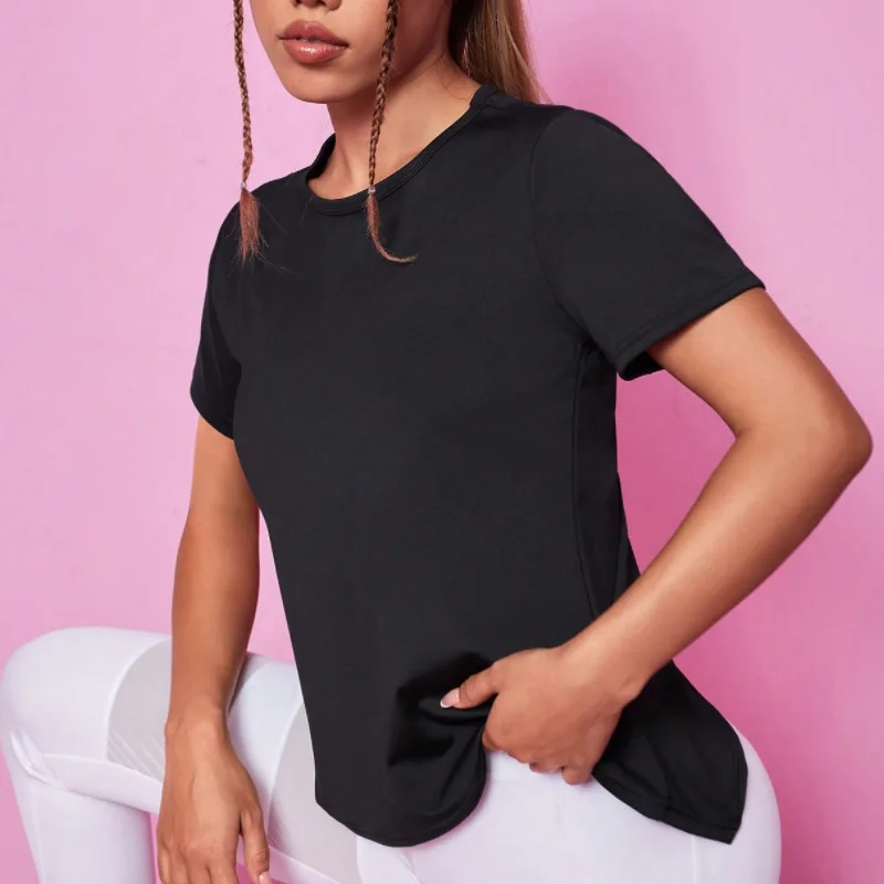 

Women's Plain Round Neck Quick-Drying Short Sleeve T-Shirt Mesh Cross Open Back Breathable Athletic Tops For Summer