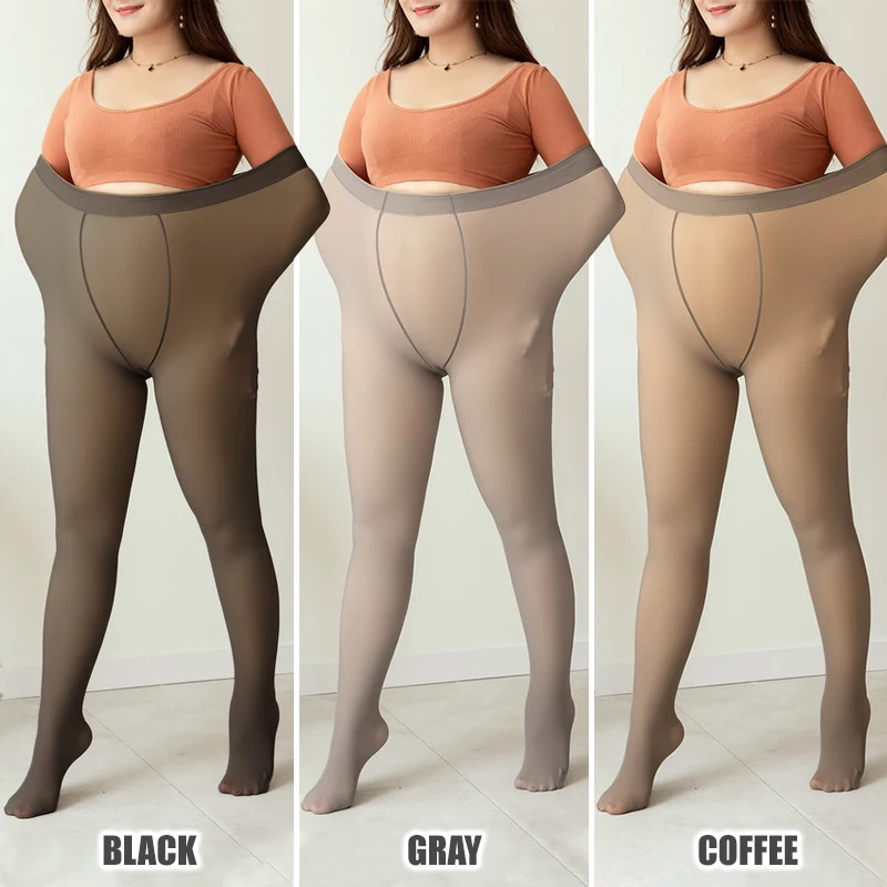 Plus Size Women Winter Thermal Stockings Pantyhose Fake Transparent Tights Warm Winter Thick Fleece Tights Stockings