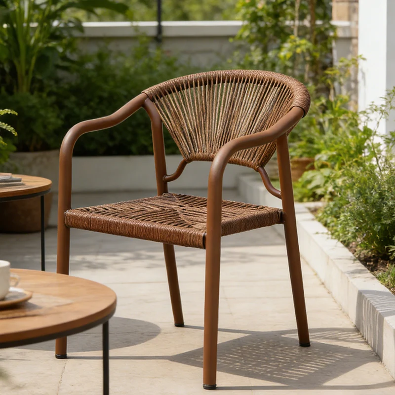 

Outdoor rattan armchair, weather-resistant, sturdy metal frame, ergonomic design, suitable for patios and gardens