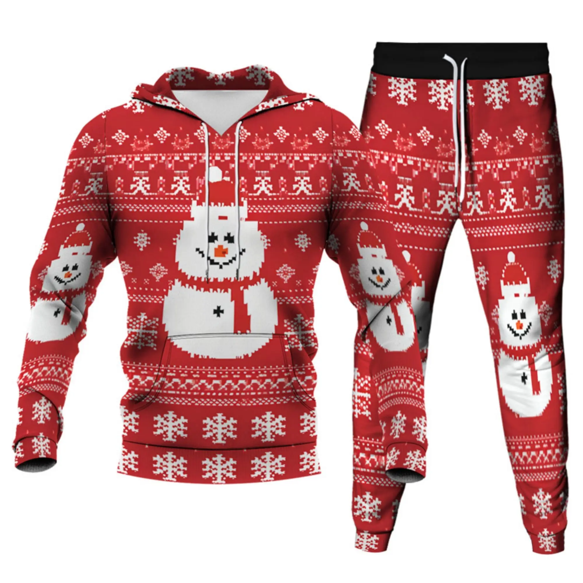 Christmas Santa Claus Snowman Hoodies Pants 2 Pcs Set 3D Printed Men Women Tracksuit Outfits Novelty Xmas Joggers Sweatshirt Set