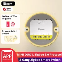 SONOFF MINI-ZB2GS-L Protocolo Zigbee No requiere neutro MINI DUO-L Interruptor inteligente Zigbee de 2 posiciones Control de doble canal con concentradores ZB
