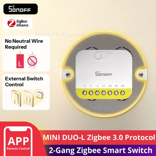 SONOFF MINI-ZB2GS-L Protocolo Zigbee No requiere neutro MINI DUO-L Interruptor inteligente Zigbee de 2 posiciones Control de doble canal con concentradores ZB