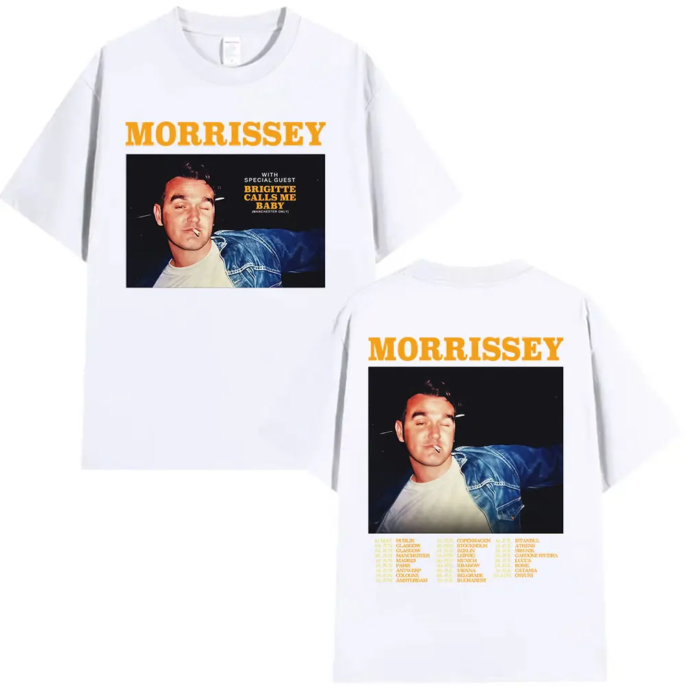 تي شيرت Morrissey Bricitte Calls Me Baby Tour 2025 تي شيرت جرافيك للرجال ملابس هيب هوب فضفاضة كبيرة الحجم من القطن تي شيرت صيفي