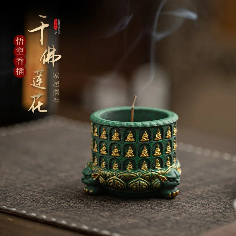 Blue sand stone thousand Buddha lotus fragrance insert Zen home tea table ornament incense holder tea ceremony accessories incen