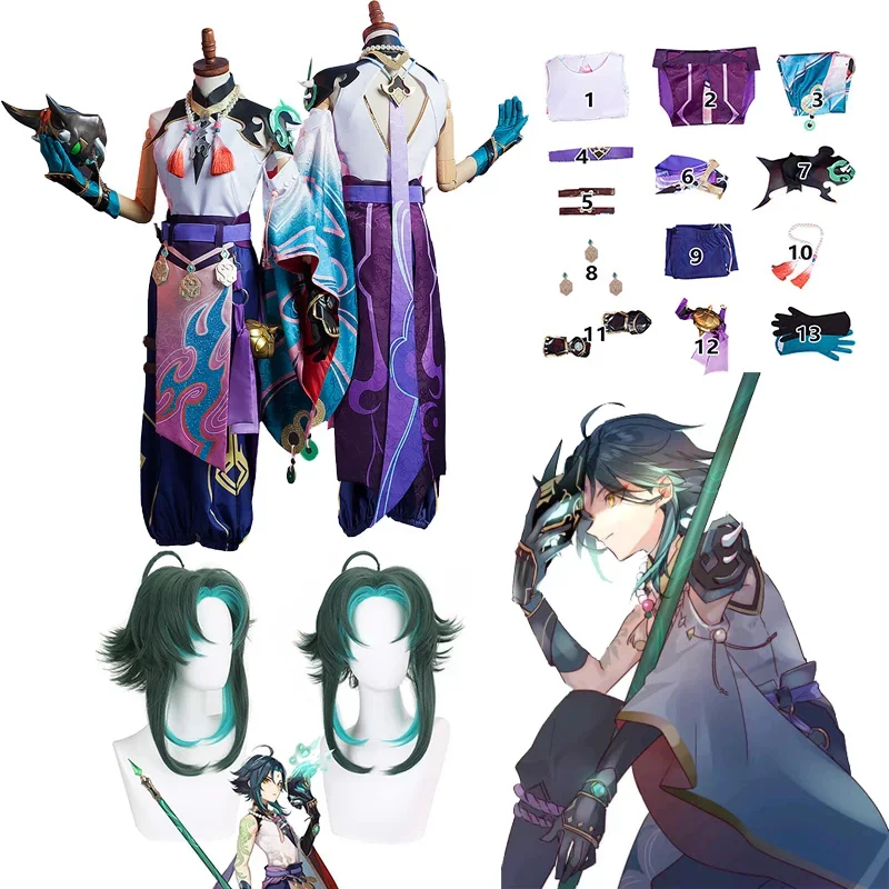 

Genshin Impact Xiao Cosplay Costume Anime Xiao Kimono Game Suit Uniform Wig Game Halloween Costumes For Men Women