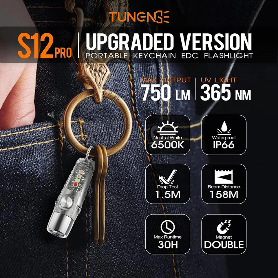 Linterna multifunción TUNENGE S12Pro, mini linterna EDC de 750 lúmenes altos con clip, la mejor opción para la vida diaria