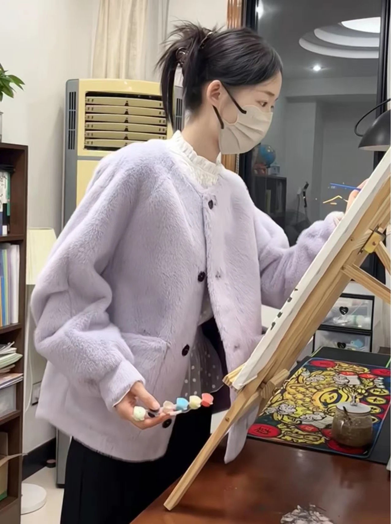 

Женское пальто Ele Purple Thiened Soft Fur Jaet: весеннее, шикарное, уникальное, свободного кроя, с вышивкой, длинными рукавами