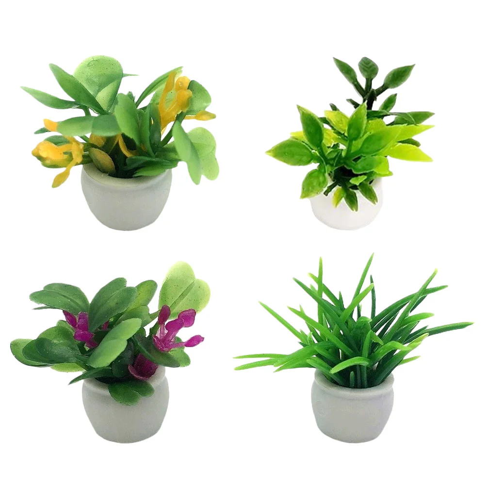 

4 Pcs Miniature Potted Plants Landscape Flower Pots Home Desktop Ornaments Props House Decor