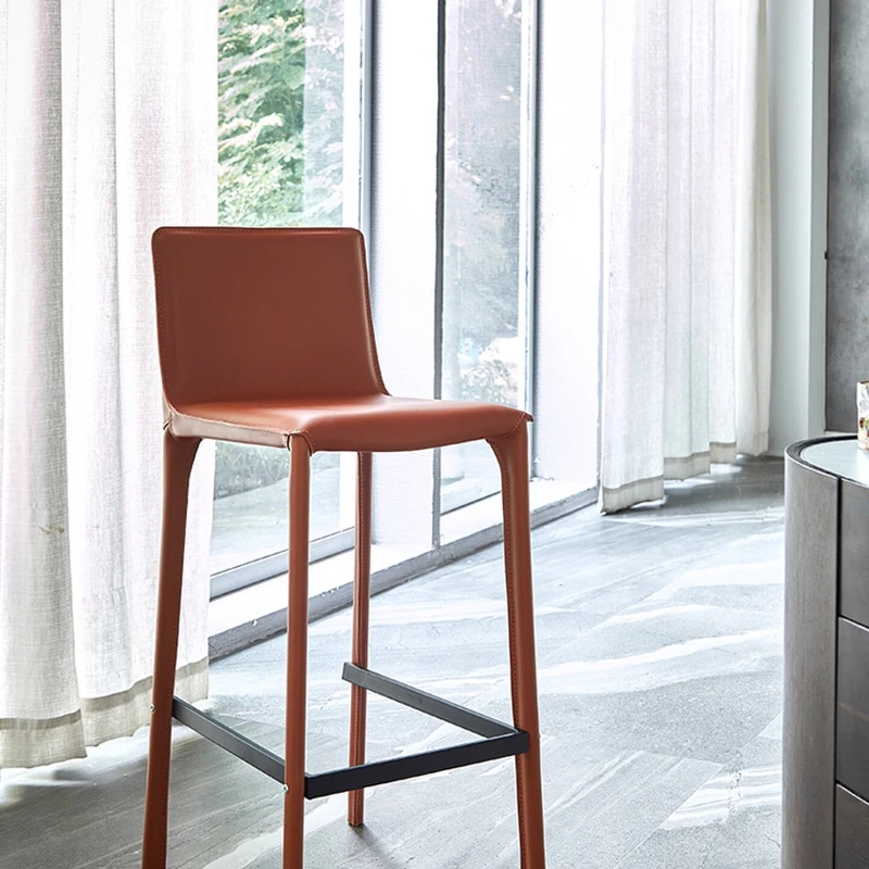 

Italian-style Light Luxury Bar Stool Minimalist Bar Stool Home Saddle Leather Backrest Chairs Dining Island Bar Stools