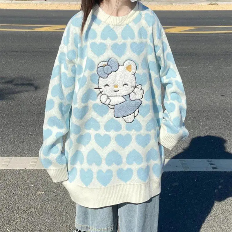 Kawaii Sweater Winter Clothes Women 2024 Korean Fashion Pullover Girly Print Oversize Loose Casual O-neck Sweet Sweater Jumper