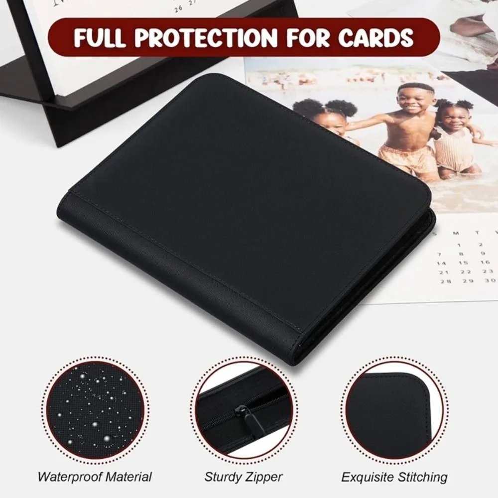 160 Card Slot 4 Pocket Card Binder Zipper Closure PU Cover Trading Card Holder Book Side-Loading Card Folder Album