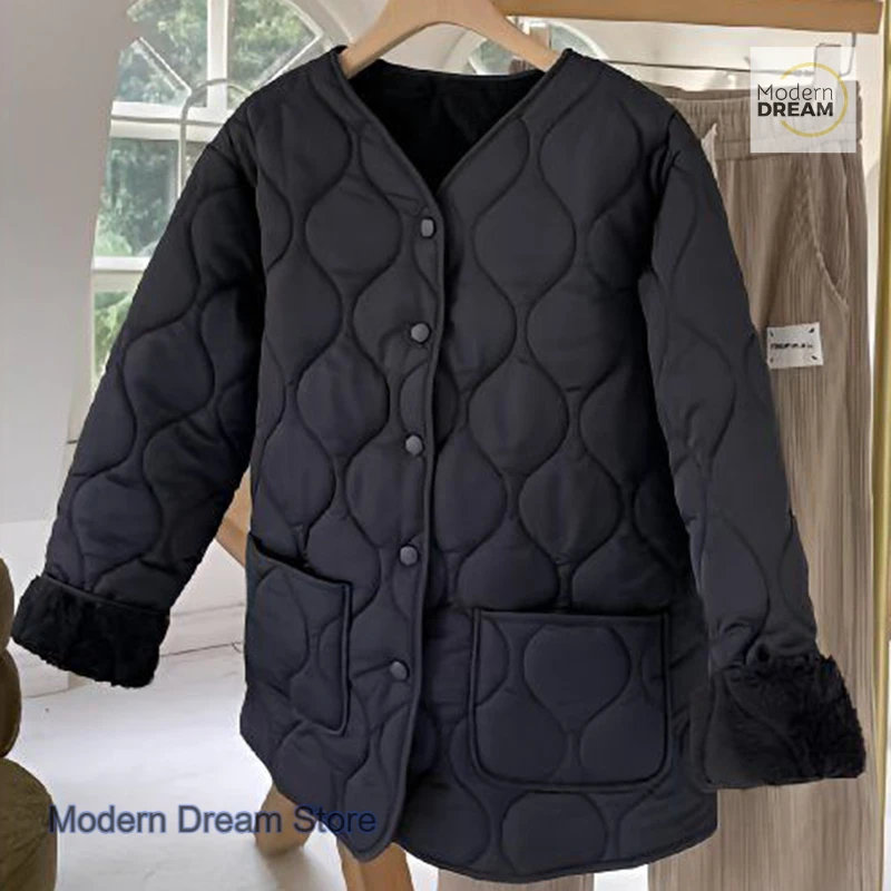 Kurtka damska w kratę w stylu koreańskim, luźna, ocieplana bawełną, nowa kolekcja jesień-zima, casualowa, uniwersalna, modna, pogrubiona kurtka ocieplana bawełną.