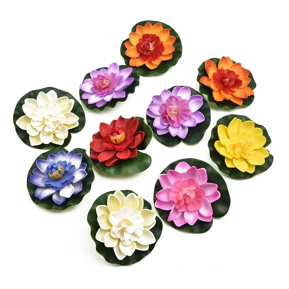

10cm Lotus Artificial Flower Floating Fake Lotus Plant Lifelike Water Lily Micro Landscape Do Not Fade For Pond Garden Decor
