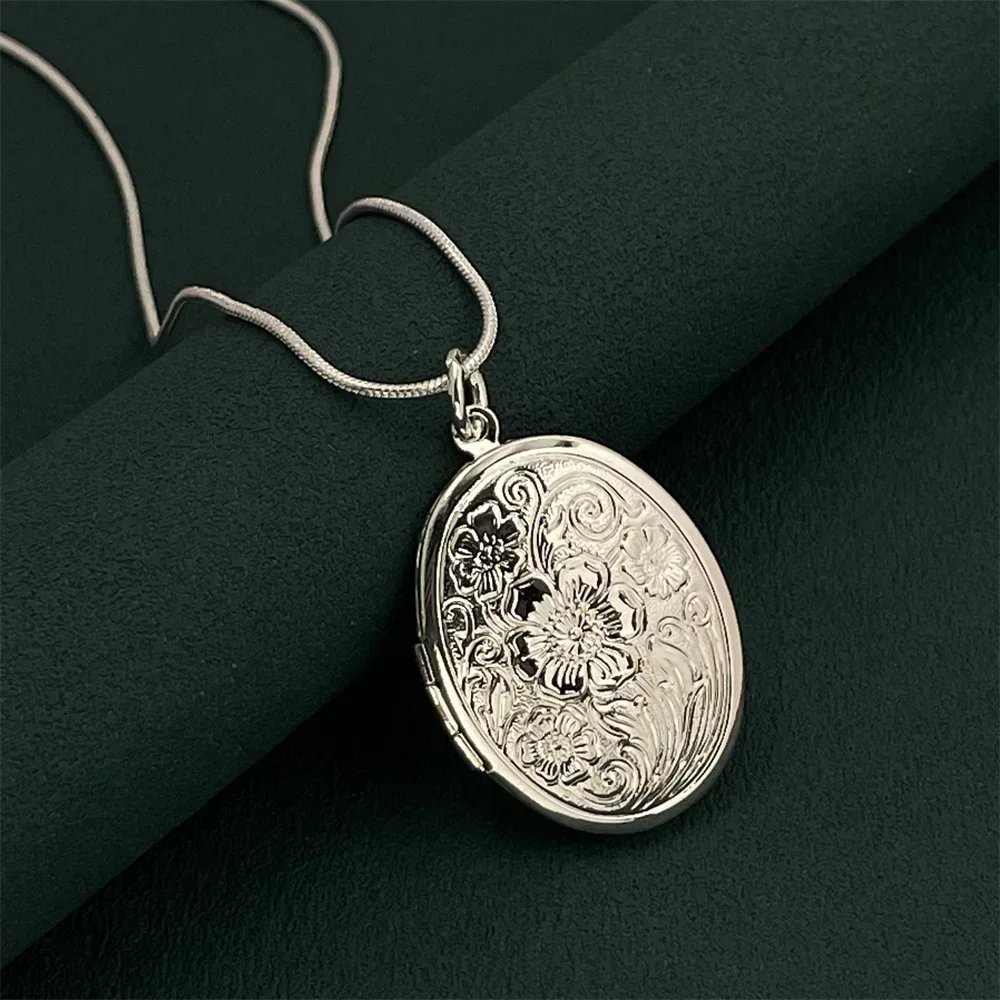 

925 Silver Snake Necklace Oval Photo Frame Pendant, Suitable For Men And Women To Wear Daily