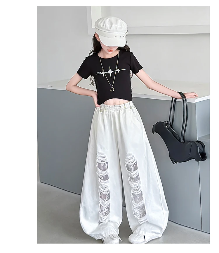 Neues Modisches Street-Style Kinder Hip-Hop-Bekleidungsset für Mädchen, Hiphop-Oberteil und -Hose, Kinder-Tanz-, Rap-, Jazz-Outfit mit T-Shirt und Hose – Detail 3