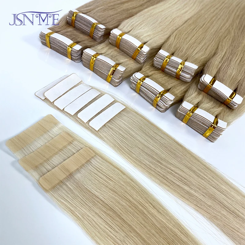 JSNME Tape In Human Hair Extensions 100% Really Hair Tape In Hair For Women  Natural Straight Black Brown Blonde 613 For Salon