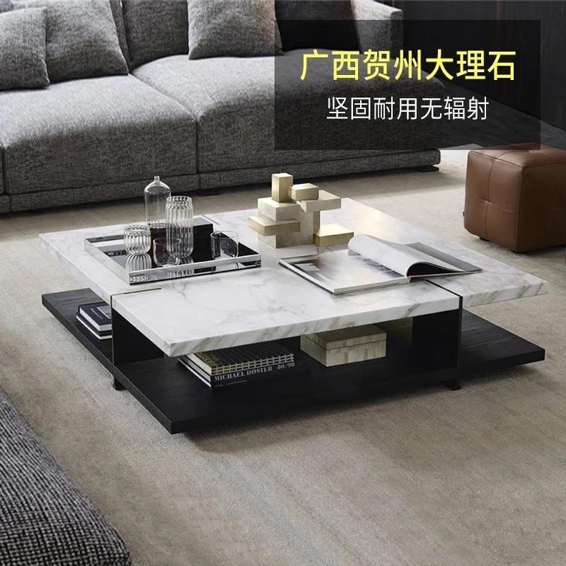 

yj5 Modern minimalist art style living room square coffee table marble wood surface low coffee table with storage