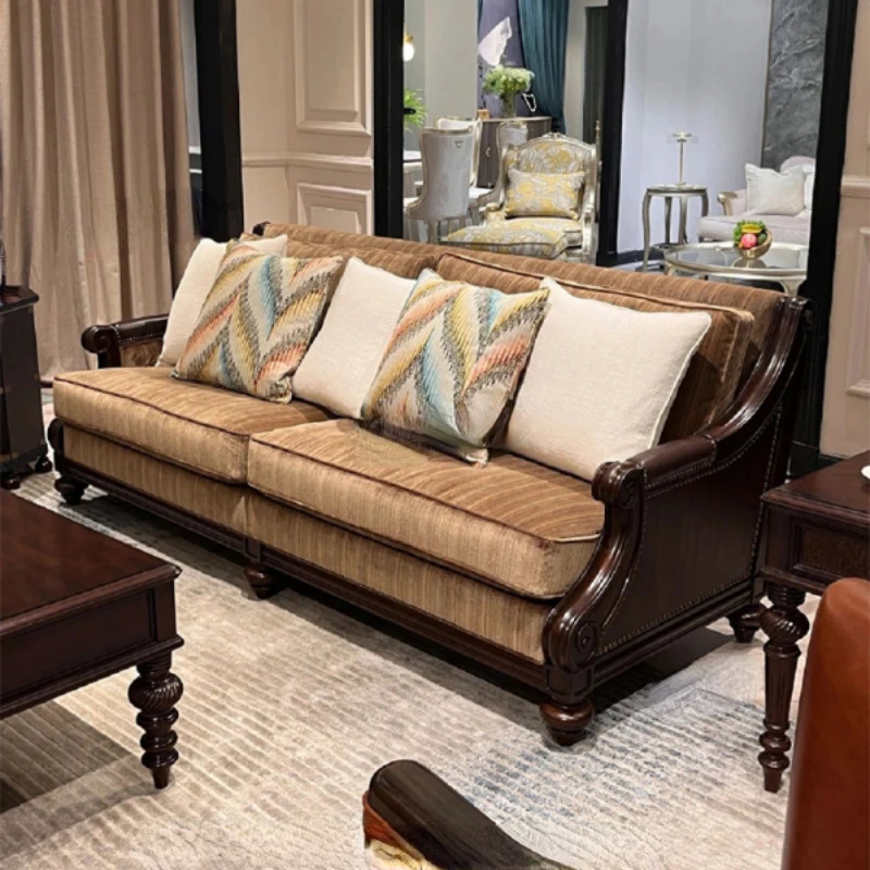 

Диван в американском стиле, твердая древесина, кожа, ткань, комбинация для гостиной, полный комплект мебели