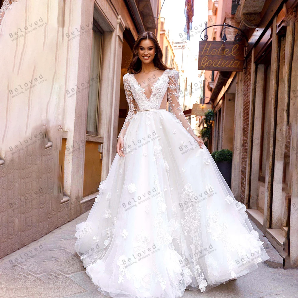 

Gorgeous Wedding Dresses Elegant A-Line Bridal Gowns V-Neck Floor Length Robes For Formal Party Glamorous Vestidos De Novia 2024