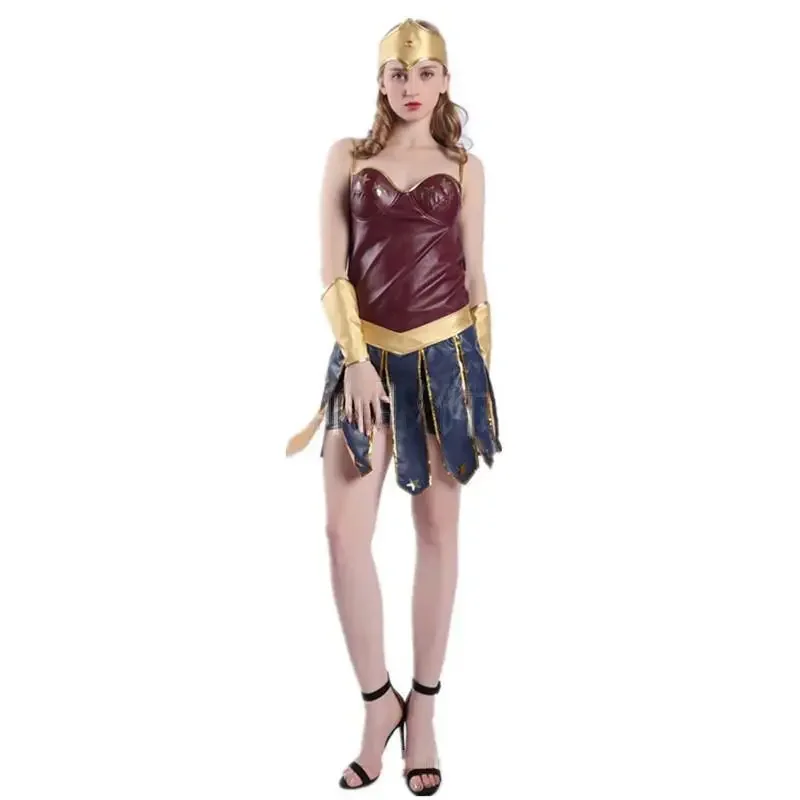 Adult Leatherette Super Woman Superhero Superwomen Halloween Cosplay Fancy Dress