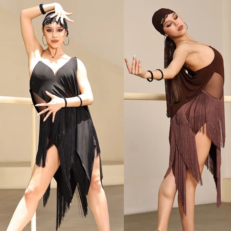 

Irregular Sleeveless Fringed Dresses Women Chacha Samba Latin Dance Competition Dress Adults Performance Dancing Wear DW10822