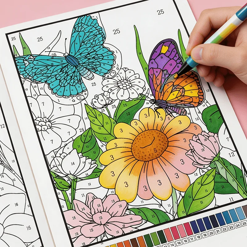 Stress Relief Color By Number Coloring Book for Adults Beautiful Mandala Flower Patterns Creative Painting Activity Book Leisure