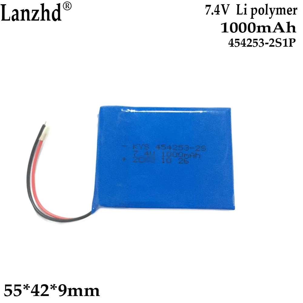 7.4V polymer battery pack for massager Wall lamp lithium therapy instrument security equipment 454253-2S 1000mAh