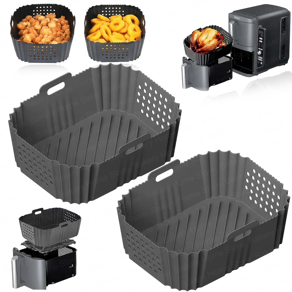 Air Fryer Silicone Liners for Ninja SL401/SL400 Reusable Rectangle Baking Mold for Ninja DoubleStack XL Air Fryer Accessories