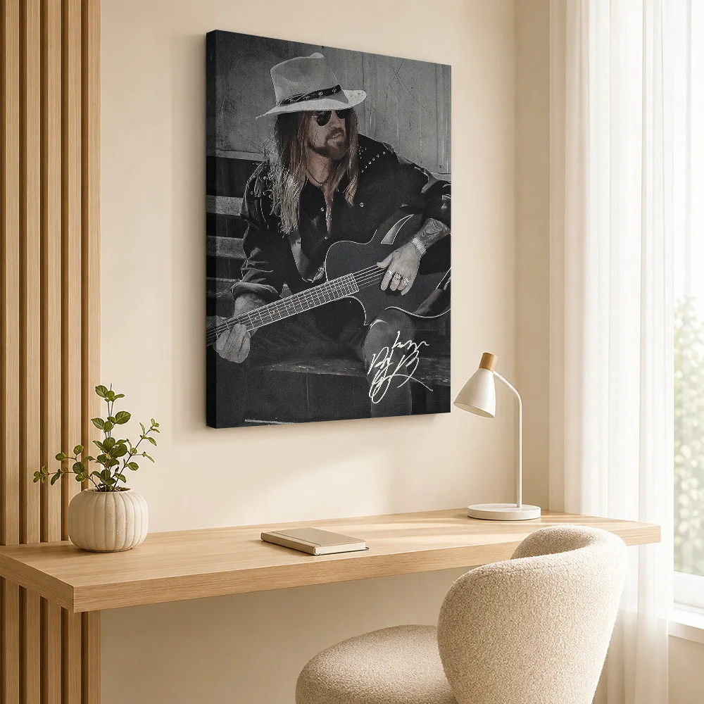 Billy Ray Cyrus Framed Canvas Print Poster Personalized Retro Music Wall Paintings Decoration for Studio Bedroom Ready to Hang