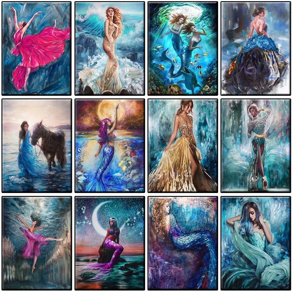 

5D DIY Diamond Painting Beautiful Fairy Full Diamond Cross Stitch Embroidery Mermaid Mosaic Wall Decor Hand-Inlaid Craft Gift