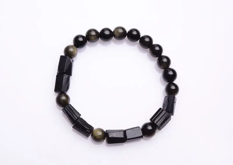 Natural Black Tourmaline Bracelet 8mm Gold Color Obsidian For Men Woman Natural Stone Bracelet Irregular Beaded Fashion Bracelet