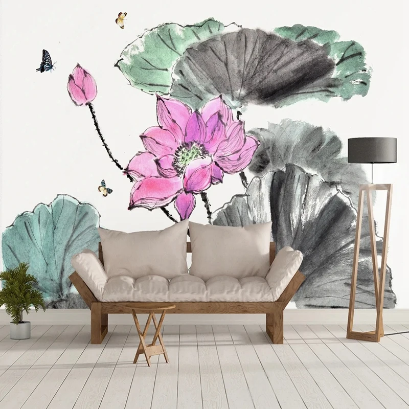 Floral Wallpaper Chinese Style Oil Ink Painting Lotus Pattern Art Photo Murals Bedroom Living Room Decoration 3D Custom Any Size