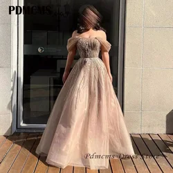 DMCMS Luxury Beaded Sequin Evening Dresses 2024 Dubai Elegant Long Gold Formal Custom Party Dress Wedding Bridal Dress for Women